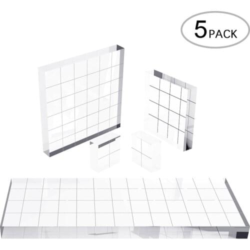 5Pack Clear Stamp High Transparency Acrylic Handle Block for DIY Crafts Making Rectangle Size with Grid Lines Kids Stationery
