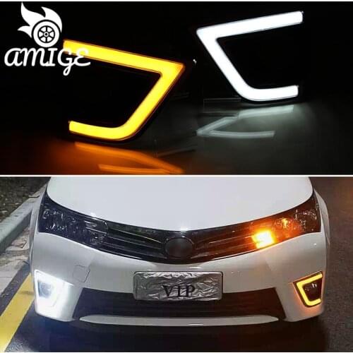 Car LED DRL Daylamps For Toyota Corolla 2014 2015 2016 Yellow Turn Signal Driving Lamp Daytime Running Light Auto Daylights