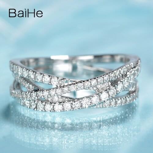 BAIHE Solid 14K White Gold 0.39ct H/SI Round Natural Diamonds Wedding Trendy Fine Jewelry beautiful Diamond Ring