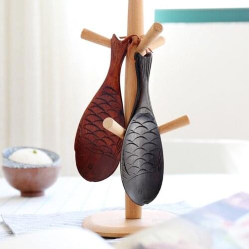 Brand High Quality Wood Japan Style Classic Fish Sharp Rice Spoon Nature Wooden Eco-Friendly Spoon Mustard Dishes Saucers Black