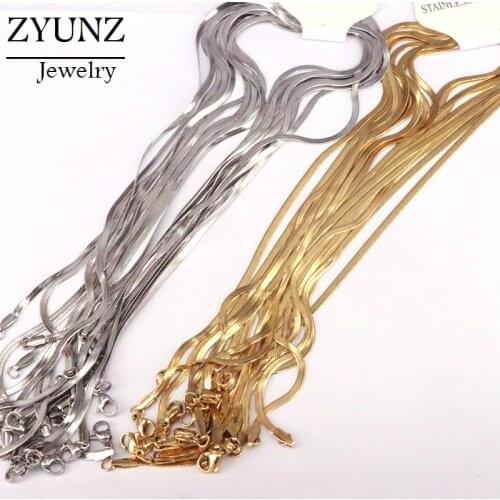 10PCS, Width 2mm/2.5mm/3mm/4mm Stainless Steel Flat Snake Chain Necklace Jewelry for Men Women Not allergic
