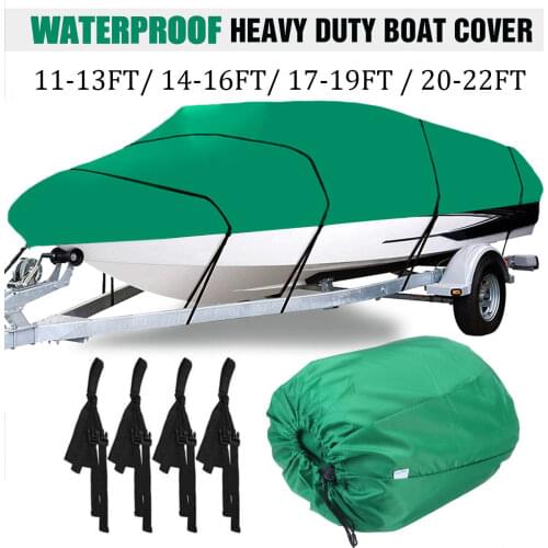210D Boat Cover Heavy Duty Waterproof Anti UV Sun Cover 11-22ft Fishing Ski Bass Runabout Trailer V-Hull Marine Accessories
