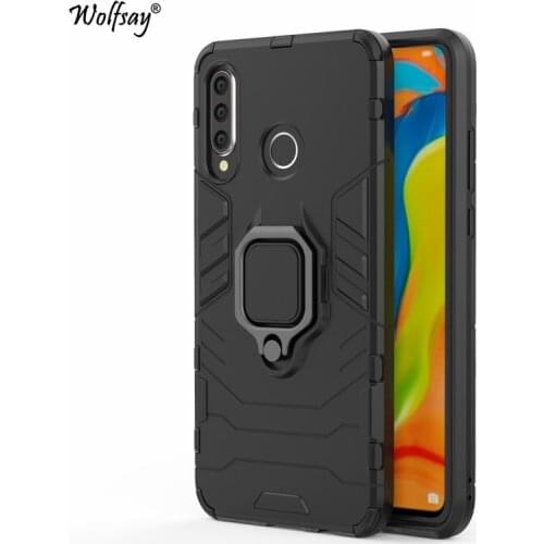 Wolfsay for Huawei P30 Lite Case, Nova 4E Car Holder Armor Cases Hard PC & Soft Silicone Cover for Huawei P30 Lite With Magnet
