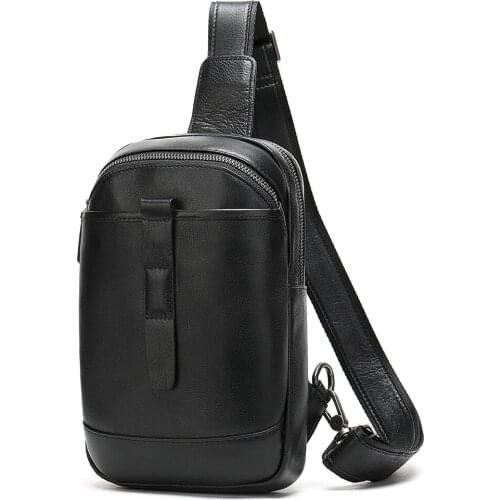 Travel Hiking Chest Shoulder Bags Mens Large Capacity Sling Crossbody Bag Solid Men Leather Bag