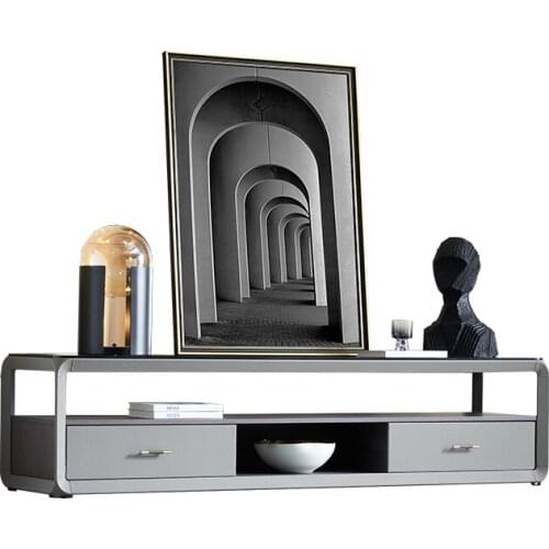 Italian light luxury TV cabinet modern style simple high-grade gray double-layer storage floor cabinet living room furniture