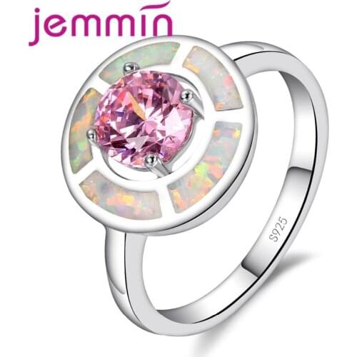 Pink Rhinestone and Opal Ring Classic Gorgeous Double Round Band for Women Best Gift Hot 925 Sterling Silver Jewelry