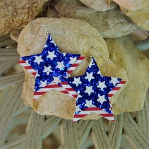 Layers Flag Printed 4th Of July Stars Striped Leather Earrings Glitter Layered Independence Day Teardrop Earrings Gifts