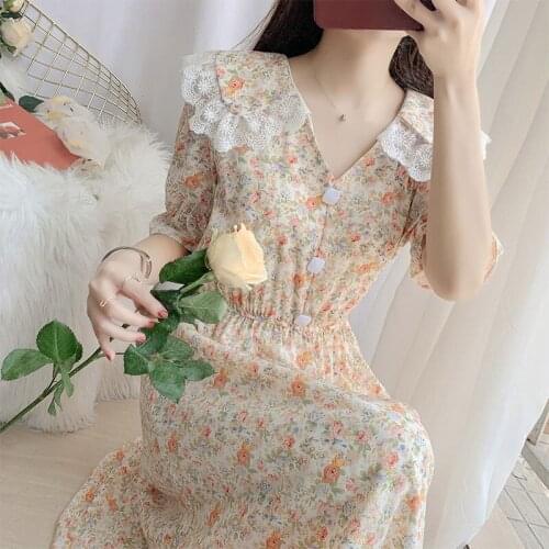 Fashionable summer floral dress womens waist shows thin temperament womens gentle wind long falling dress dresses for women