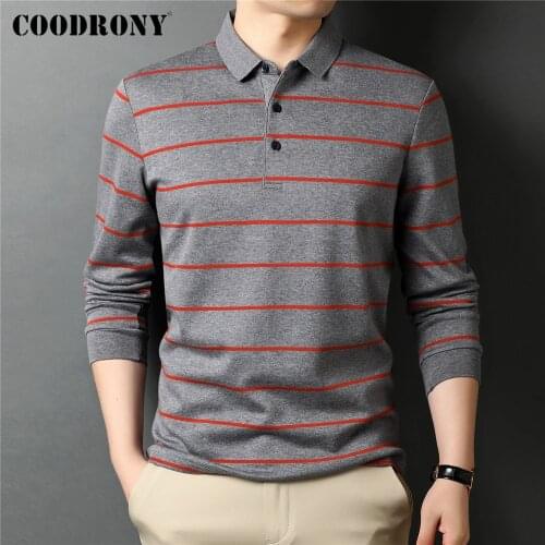 COODRONY Brand Spring Autumn New Arrival Business Casual Classic Striped Long Sleeve Soft Cotton Polo-Shirt Men Clothing C5077