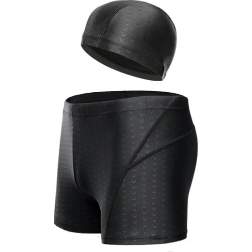 Men Swimming Trunks Shark Pattern with Cap Short Swimsuit Chlorine Resistant