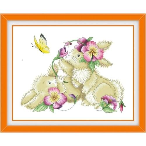 Playful bunny cross stitch kit 18ct 14ct 11ct unprint canvas cotton thread counted needlework thread embroidery set
