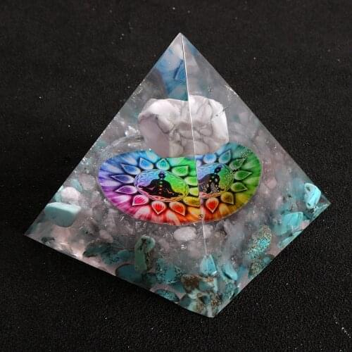 Natural White Turquoises Gem Stone Orgone Pyramids Flower Amulet Orgonite Energy Generator Meditation Balance Healing Pyramid