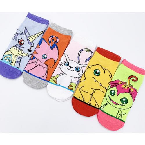 Anime Women Sock Digimon Adventure Woman Socks Womans Boat Sox Cute Cartoon Agumon Casual Cotton Girls Spring Summer Skarpetki