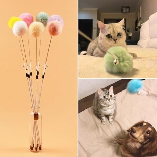 New Pet Cat Teaser Colorful Rex Rabbit Fur Kitten Chew Toys Pet Toy Interactive Anti Bite Plush Cute Ball Dogs Toy Pet Supplies