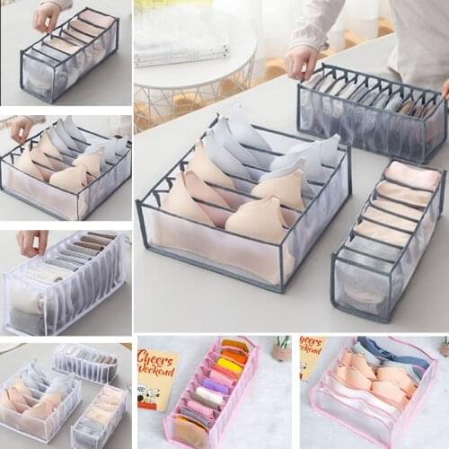 7 Grids Bra Organizer Dormitory Closet For Socks Home Separated Underwear Storage Box Mesh Plaid Foldable Drawer Organizer