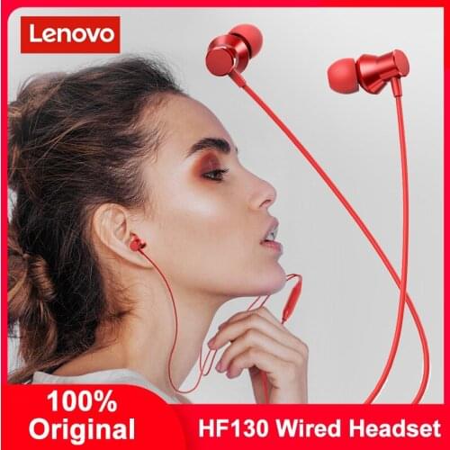 Original Lenovo HF130 Wired Headphones 3.5mm In-ear Earplug Heavy Subwoofer Stereo Sport Earphones with Mic Headset for Gifts
