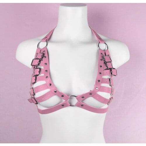 Sexy Suspender Underwear Pastel Leather Bra Cage Harness Fashion Rave Outfit Punk Gothic Clothes Festival Kawaii Accessories