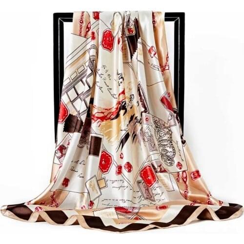Fashion Imitated Silk Scarves Brand Belt Plaid Print Satin Square Scarf Women Good Quality Large Size Polyester Shawl Hijab