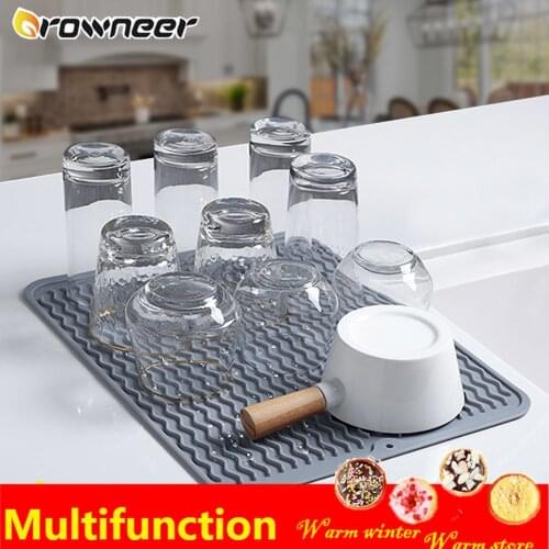 Silicone Dish Draining Mat Heat Resistant Wavy Line Rectangle Table Drying Pad Kitchen Odourless Flexible Rack Cupboard Liner