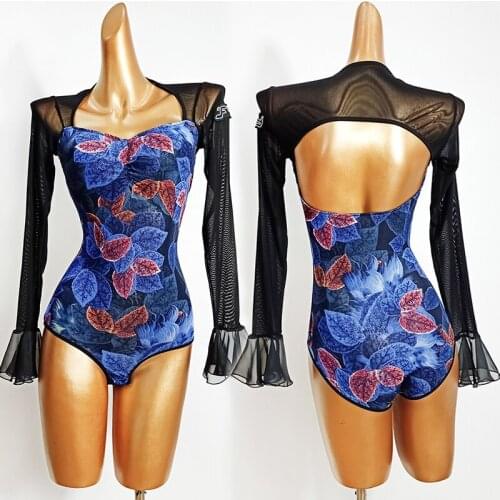 Latin Dance Tops Women Sexy Backless Long Sleeve Latin Practice Wear Mesh Ballroom Dance Performance Clothes Salsa Tops VDB3057