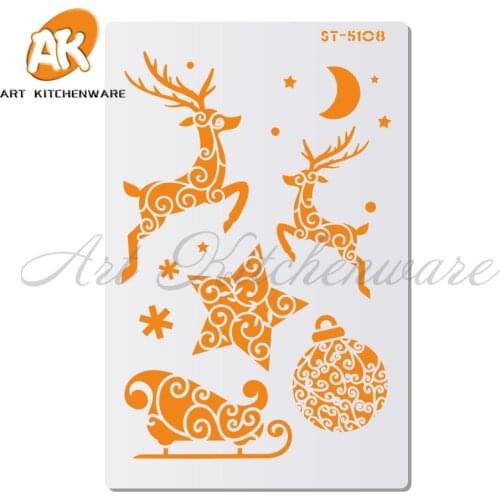 Christmas Deers Stencils For Walls Painting Scrapbooking Stamp Album Decorative Embossing DIY Craft Paper Card Flower Template