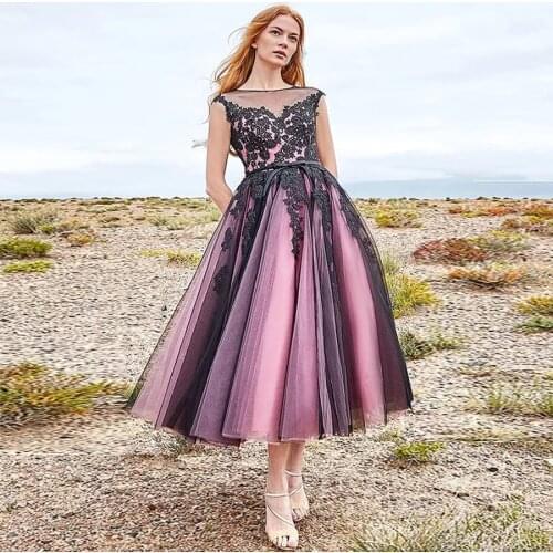 Lovely A-Line Illusion Natural Tea Length Tulle Cap Sleeve Zipper Wedding Dress with Appliques and Flower Bridal Gowns