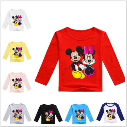 Spring Children Cartoon Mickey Minnie Mouse Print Long Sleeve T Shirts Baby Boy Clothes Kid Girl Top Tee Baby Costume Sweatshirt