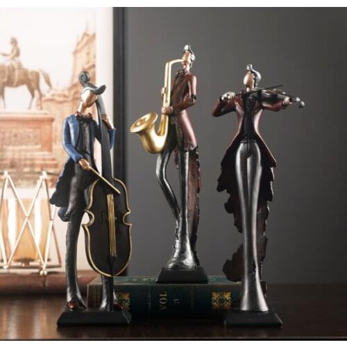 Vintage Play An Instrument Band Decoration Art Character Model Statue Creativity Figurines For Interior Desk Accessories Crafts