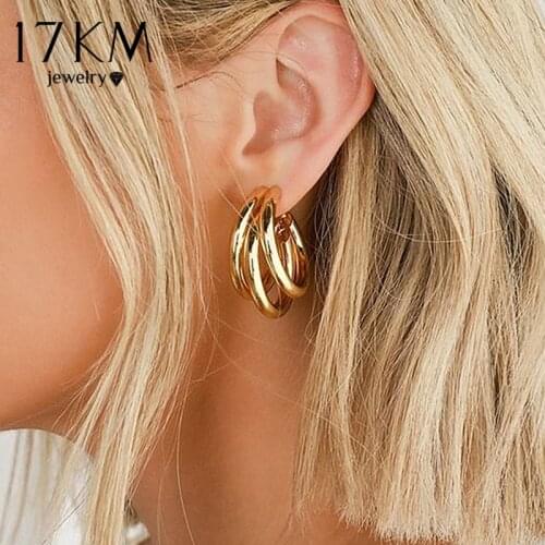 17KM Vintage Gold Geometric Metal Drop Earrings For Women Big Punk Multilayered Round Circle Earring Retro Brinco Korean Jewelry