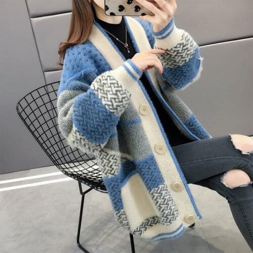 Imitation Mink Velvet Knitted Cardigan Sweater Jacket Women New Clothing Autumn Korean Loose Lazy Style Outerwear Female