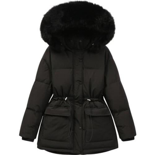 Short Down Parkas Female 2021 Natural Fox Fur Collar Loose Oversize 90% White Duck Down Jacket Women Winter Outwear Coat