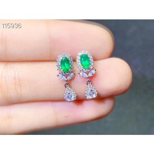 Fine natural emerald Earrings for Women Silver With 925 Sterling Sliver Platinum plating Heart Wedding&Birthday Jewelry