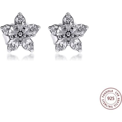 Sparkling Snowflake Stud Earrings for Women 925 Sterling Silver Ear rings Fashion Jewelry Clear CZ Earring Brincos 2020