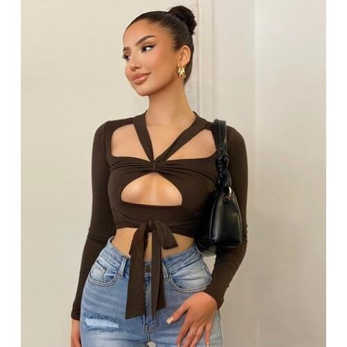 Women Long Sleeve Crop Top T-shirt Solid Basic T Shirts harajuku Casual Short Tee Tops Summer Autumn