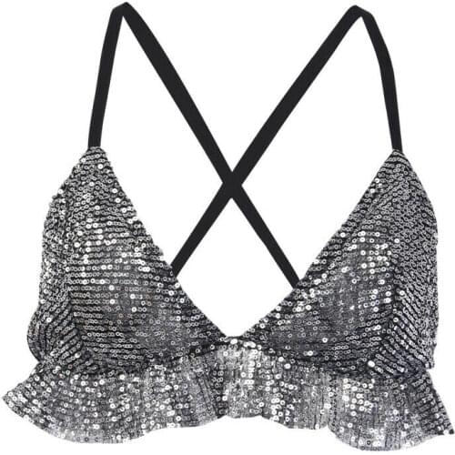 Women Summer Sexy Bandage Sling Off Shoulder Casual Bralet Bra Tank Top Sequin Tank Top Casual Blouse Beach Cami Tops