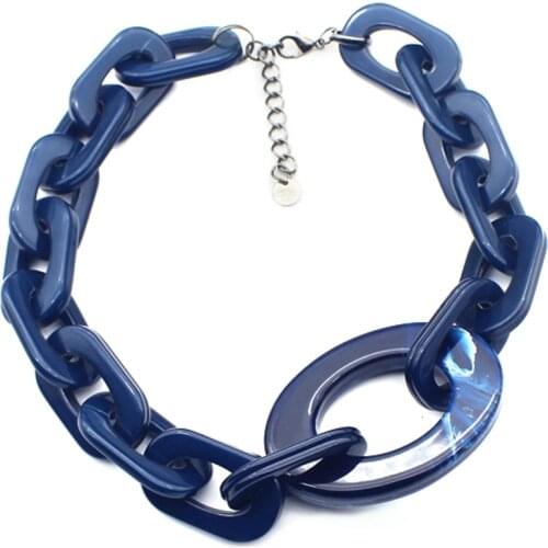 Maxi Chunky Funk Hip Hop Styles Blue Acrylic Link Chain Women Choker Necklaces