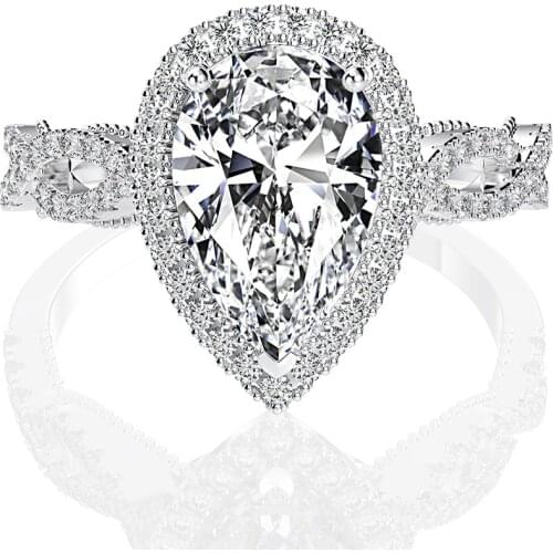 100% Pure 925 Sterling Silver 7x11MM 3CT Pear Shape Simulated Moissanite Diamond Wedding Finger Ring for Women Fine Jewelry