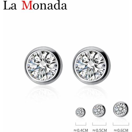 925 Sterling Silver Minimalist Jewelry Small Circle Round Clear Cubic Zirconia Stud Earrings for Lady Madam Girls Silver 925 Jew