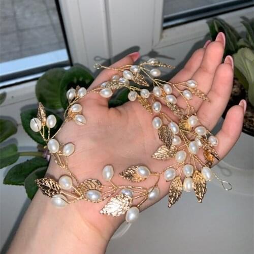 Gold/Silver Color Leaf Pearls Beads Headband for Women Tiara Birde Noiva Hairbands Wedding Hair Accessories Headpieces FORSEVEN