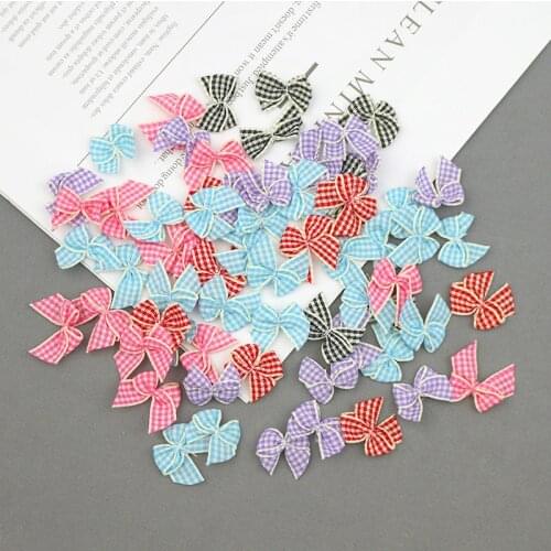 100Pcs Gingham Plaids Mini Bows DIY Craft Supplie Party Decor Gift Packing Bowknots Hair Accessories Ornaments Sewing Appliques