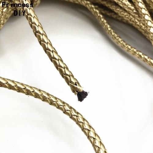 2M/Lot Jewelry Making Finding Round 5mm Gold Leather Cord with Inner Cord Faux PU Rope DIY Bracelet Choker Craft Material