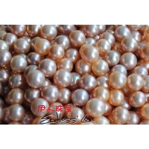 22pcs/lot Freshwater Loose Pearls, NATURAL!!! Round Shape Beads, 7-7.5mm Size, Orange&Purple Color, HALF DRILLED+FREE SHIPPING