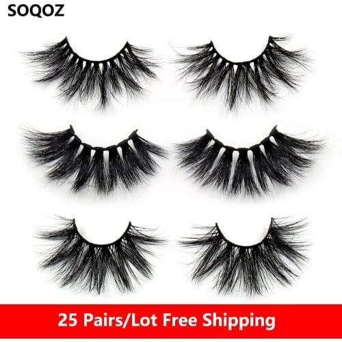 25 Pairs/Lot 3D Mink Hair False Eyelashes 25mm Lashes Wispy Cross Fluffy Eyelash Extension Handmade Mink Eyelashes Eye Lashes