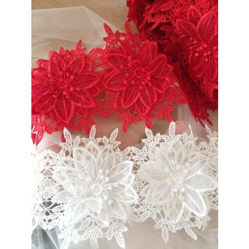 3D Flower Lace Trim Embroidery Lace With Cord Boarder Bridal Dress Lace Trim DIY Lace Veil Trim 10 Yards