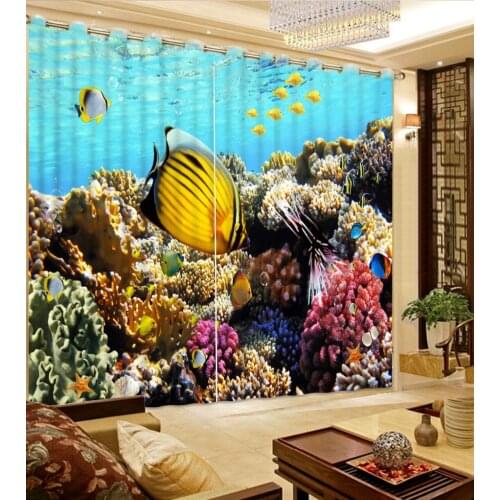 3d curtains beautiful living room curtains Deep sea coral fish home decor decoration fashion window curtains