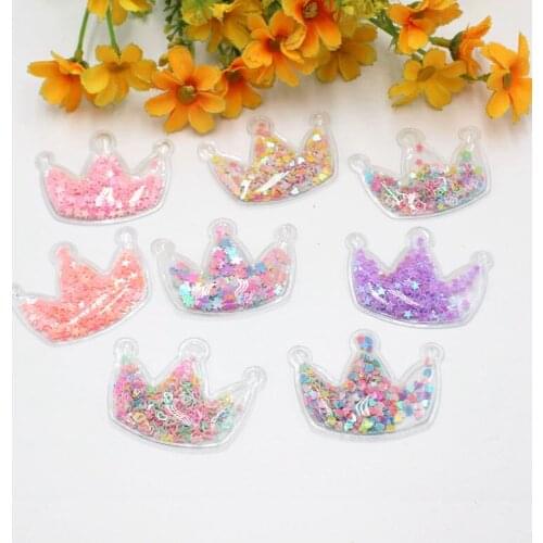5Pcs/lot Crown Shape PVC Transparent Appliques With Loose Sequins Kids Girls Hair Clip Headwear DIY Handmade Craft Accessories