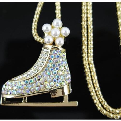 TianBo Brand New Fashion Metal Rhinestone Roller Skates Charm Pendants Necklace Sweater chain For Children Jewelry Gift