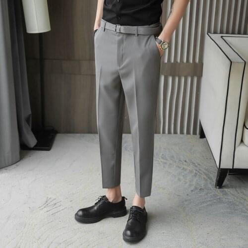 Business Formal Wear Dress Suit Pants Men Clothes Simple All Match Straight Office Trousers With Belt Streetwear