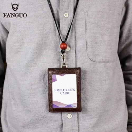 Genuine Leather Badge Holder Lanyard Handmade Identity Name Students Card Case Cover Credit Bank Neck Strap Card Bus ID Holders