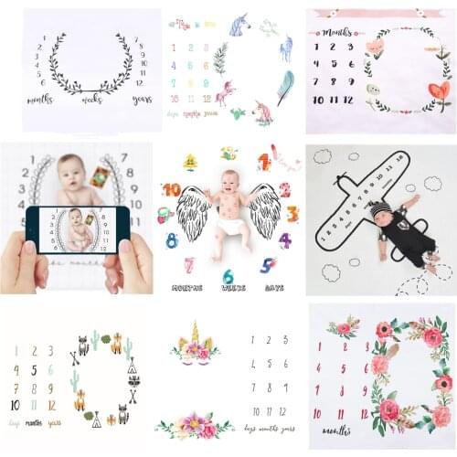 Baby Monthly Milestone Blanket Diaper Cartoon Lovely Multi-Function Play Mat Infant Portray Bath Towel Nordic Kids Photo Props